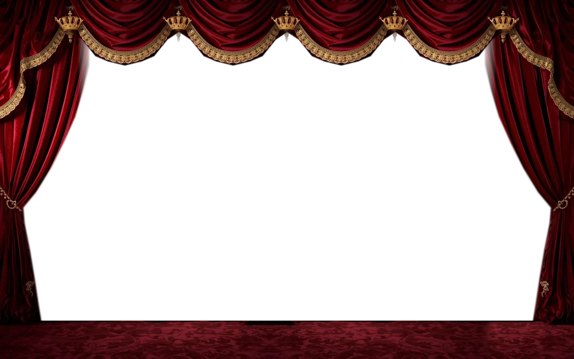 The Wiggly photobooth: red velvet curtains and gold stage lights around an empty stage